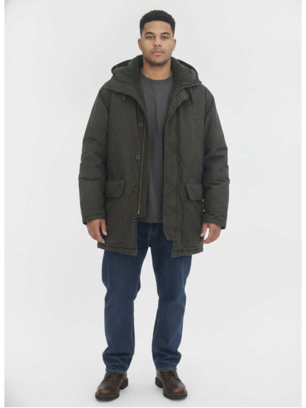 Y2K American Eagle Men's XL Cotton Utility Jacket Sherpa Hood